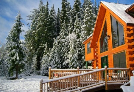 Rest in winter - cabin, snow, mountain, calmness, frost, cottage, sky, house, trees, winter, rest, ice, frozen, nature, cold, chalet, peaceful