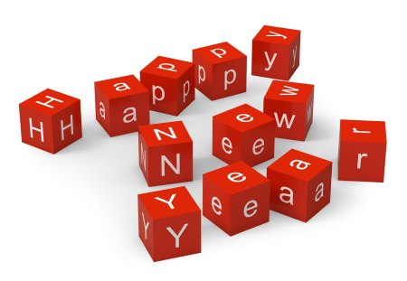 New Year Greeting Cubes - cubes, letters, white, red, winter, happy new year, nature