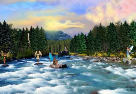 Magical River - fairies, forests, rivers, fairy, mountains, sunsets