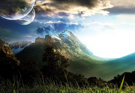 *** Earth and two moons *** - enchanted, view, the two moons, beautiful, earth, country