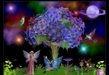 Hiding Under The Flower Tree - fairies, fairy, flowers, fantasy