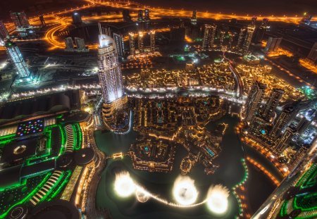 Dubai Night Lights - view, amazing, cool, incredible, butj khalifa, dubai