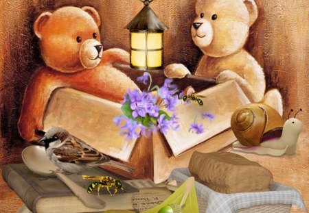 Little Bears - brown, bears, gift, food, book, teddy