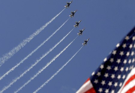 Jets and flag - jets, plane, flag, sky