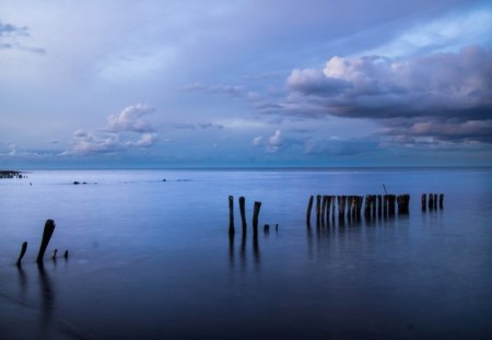 Blue Reflections - piers, reflection, nature, blue