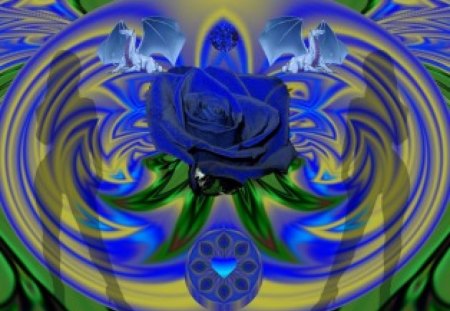 At the Heart of the Blue Dragon - eye candy, collage, 3d, fractal, abstract