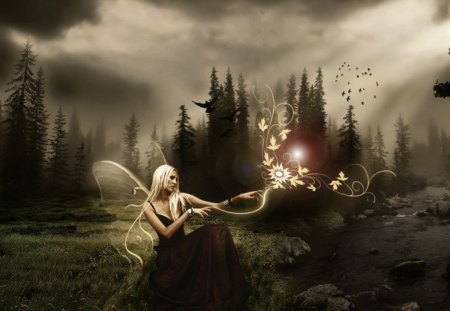 Forest fairy girl - abstract, girl, fairy, fantasy