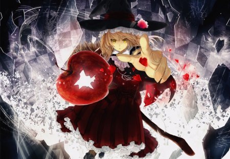 Broken Apple - anime, female, shards, original, shattered, broked apple, touhou, red, kirisame marisa, apple