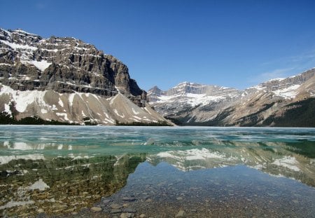 A glacier's lake - mountains, wallpaper, winter, clear, landscape, daylight, hd, glacier, lake, sky, scene, nature, snow, cold