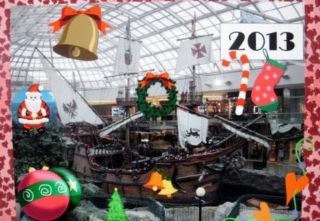 prosperity in the new year - wreath, red, green, photography, boat, bells