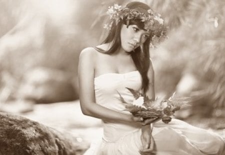 Getting Lost in Emotions - woman, flowers, emotions, model