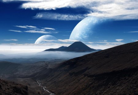 *** World of my dreams *** - space, moon, blue, mountains, mountain, sky