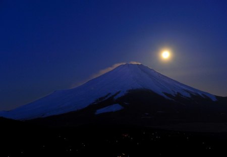 MOONLIGHT NIGHT - city, moon, mountain, light