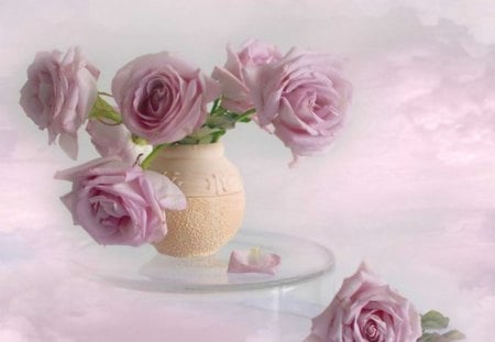 Pink Roses - vase, pink roses, beautiful colors, beautiful roses