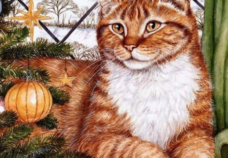 By Debbie Cook - ball, animal, ornament, debbie cook, cat, christmas, art, holiday, kitten