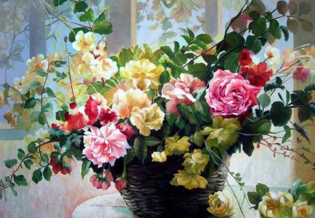 By Dafen Yayuan - painting, art, dafen yayuan, bouquet, flowers