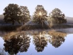 sunrise over mirror lake chojnowski poland