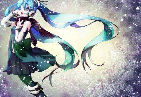 Singing In The Snow - vocaloid, anime, winter, miku, girl, snow, hatsune