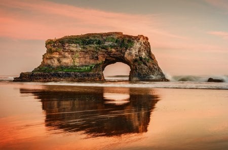 Sunset - rock, beach, sunset, sea