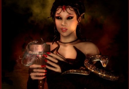 Snake priestess - priestess, abstract, gothic, fantasy