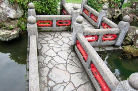 pond and Little bridge - garden, little bridge, pond, plants