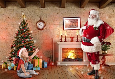 Santa!!! - girl, santa, christmas tree, gifts