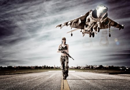 Military - army, plane, girl, military