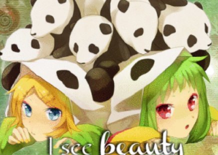 Gumi x Rin-Pandam style =) - gumi, rin, anime, yellow, geen, panda, girl