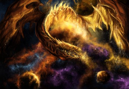 SPACE DRAGON - dragon, beast, space, gold