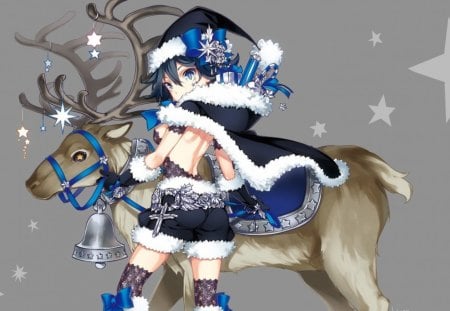 ✫.Santa Blue Girl.✫ - pretty, accessories, santa girl, blue, snow, holidays, stars, bell, happy, stockings, greeting, decorations, seasons, xmas, women, hat, colors, lovely, cool, sweet, girls, christmas, santa blue girl, new year, cute, cross, reindeer, travels, gloves, animals