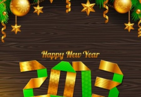 Happy new year - pretty, mood, decoration, happy new year, beautiful, balls, lovely, stars, holiday, new year, nice, golden