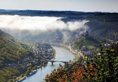 Beautiful View - sky, mountains, nature, view, castle, blue, beautiful, city, rivers