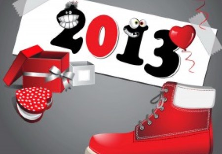 New year - nice, 2013, new year, vector, heart, lovel gifts, lovely, happy new year, boot, art, pretty, red, beautiful, mood, holiday