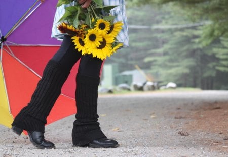 LIGHT Healingâ™¥ - fall, beautiful, flowers, love, yellow, girl, umbrella, forever, bright, light, sunflowers, pray for healing, nature, autumn, colorful, brilliant