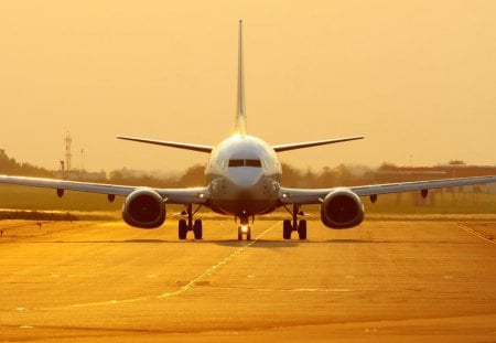 Boeing 737 at sunset