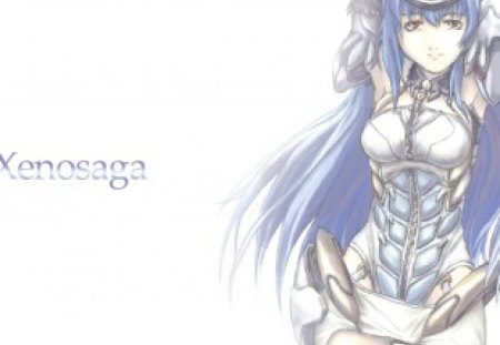 kos-mos - red eyes, kos-mos, long hair, xenosaga, anime, girl, blue hair