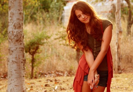 redhead - sexy, red, forest, head