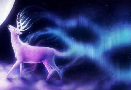 Fantasy Moon - abstract, moon, colors, night, pink, colorful, fantasy, purple, deer, hd, cute, art, animals, wallpaper