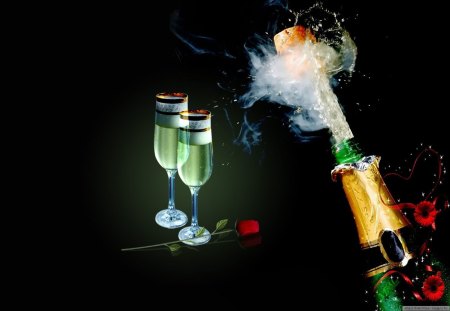 âœ°Enjoy it fully with Champagneâœ° - new year, 2013, greetings, champagne, enjoy it fully with champagne, bottle of champagne, festive, love, shake, celebrations, glass, winter, cheer, lovely, jolly, christmas, bubbles up, holidays, seasons, flowers, drinks, happy, red rose, festival