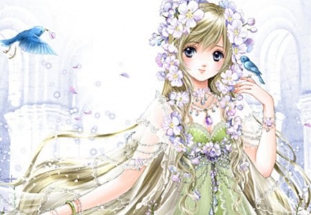 ~❀ADORE❀~ - pretty, magic, female, wing, blossom, maiden, sublime, purple eyes, flowers, bracelet, exquisite, women, gown, royalty, hot, locket, beauty, feather, love, flower, petals, lady, wings, cute, jewelry, floral, sexy, bird, anime, divine, kawaii, dress, blonde, amour, long hair, adore, magical, precious, gemstone, gorgeous, anime girl, beautiful, gems, girl, blonde hair, lovely, jewel, sweet, necklace, fantasy, woman, angelic, adorable