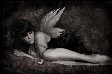 Fantasy Angel - wings, black hair, angel, sweet dreams