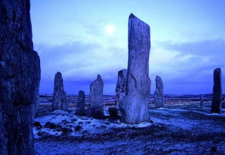 callanish stones in scotland - formation, stones, ancient, blue