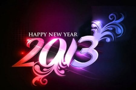 Happy New Year! - black, 2013, purple, blue, red, happy new year, pink