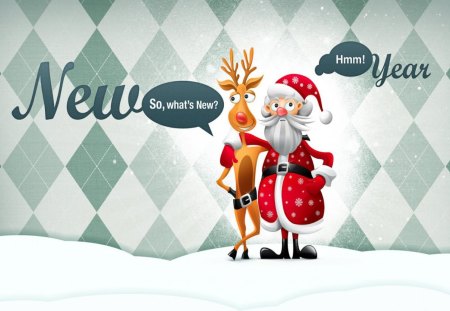 Happy New Year! - 2013, santa claus, horns, white, happy new year, reindeer, red, animal, green