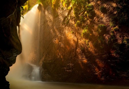 LIGHTED CAVE - arch, sunlight, cave, water