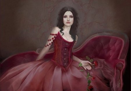 Goth Lady - roses, goth lady, red, beautiful