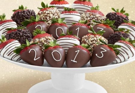 Sweet New Year 2013 - happy new year, strawberry, sweet, chocolate