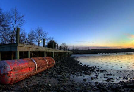 docks at low tide - sunset, bay, docks, low tide