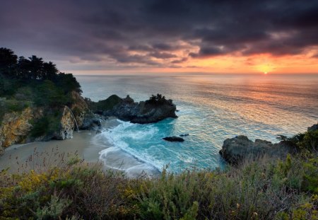 Coast Sunset - clouds, sunset, ocean, view