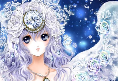 ~❀ADORE❀~ - pretty, magic, female, wing, blossom, maiden, diamond, angel, sublime, crystal, purple eyes, flowers, blue hair, exquisite, purple hair, blue eyes, women, gown, royalty, hot, beauty, love, flower, cg, lady, wings, cute, jewelry, floral, 3d, sexy, anime, divine, kawaii, dress, amour, long hair, adore, magical, precious, gemstone, gorgeous, anime girl, realistic, beautiful, gems, girl, lovely, jewel, sweet, fantasy, woman, angelic, rose, adorable